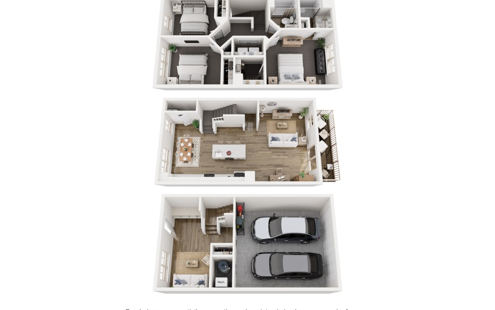 Starling Floorplan 3 bedroom townhouse rentals Frederick MD The Foundry at Renn Quarter